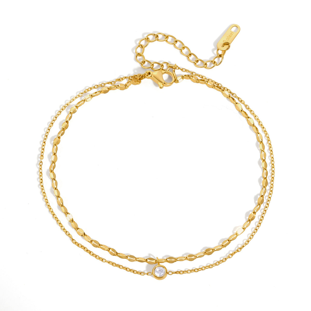 Double Layer Zircon Stainless Steel Anklet for Women
