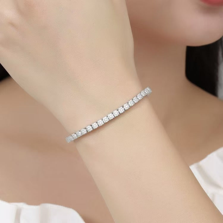 Bracelet Single Row 4mm Round Diamond Tennis Chain Hip Hop Jewelry