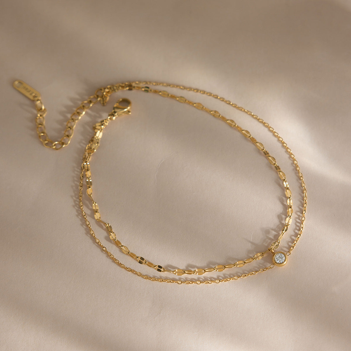 Double Layer Zircon Stainless Steel Anklet for Women