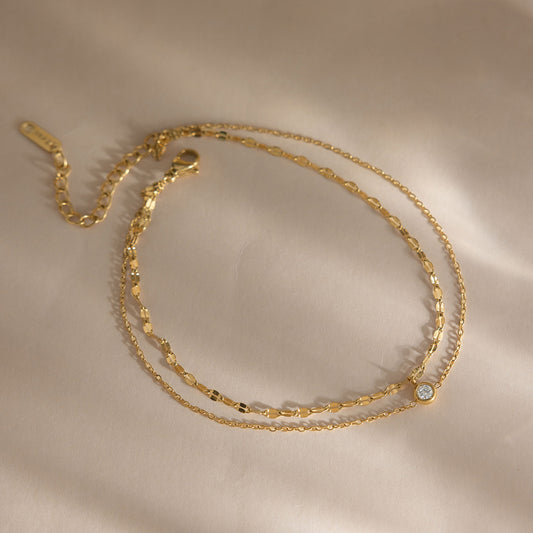 Double Layer Zircon Stainless Steel Anklet for Women