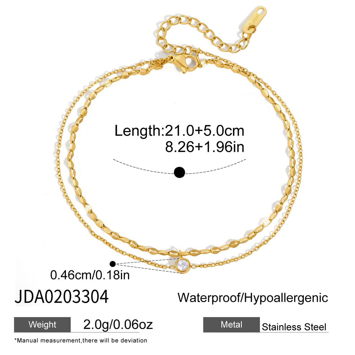 Double Layer Zircon Stainless Steel Anklet for Women